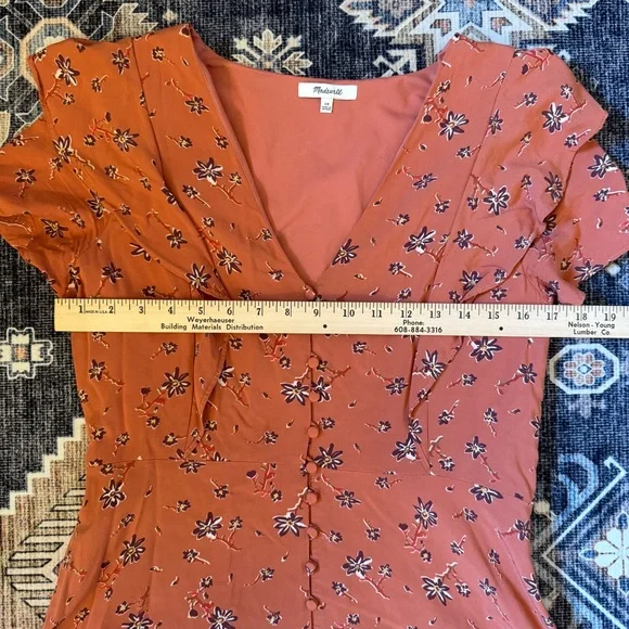 Madewell Women’s Flutter-Sleeve Button Down Dress in Ginger Floral Size 10 - Picture 13 of 16